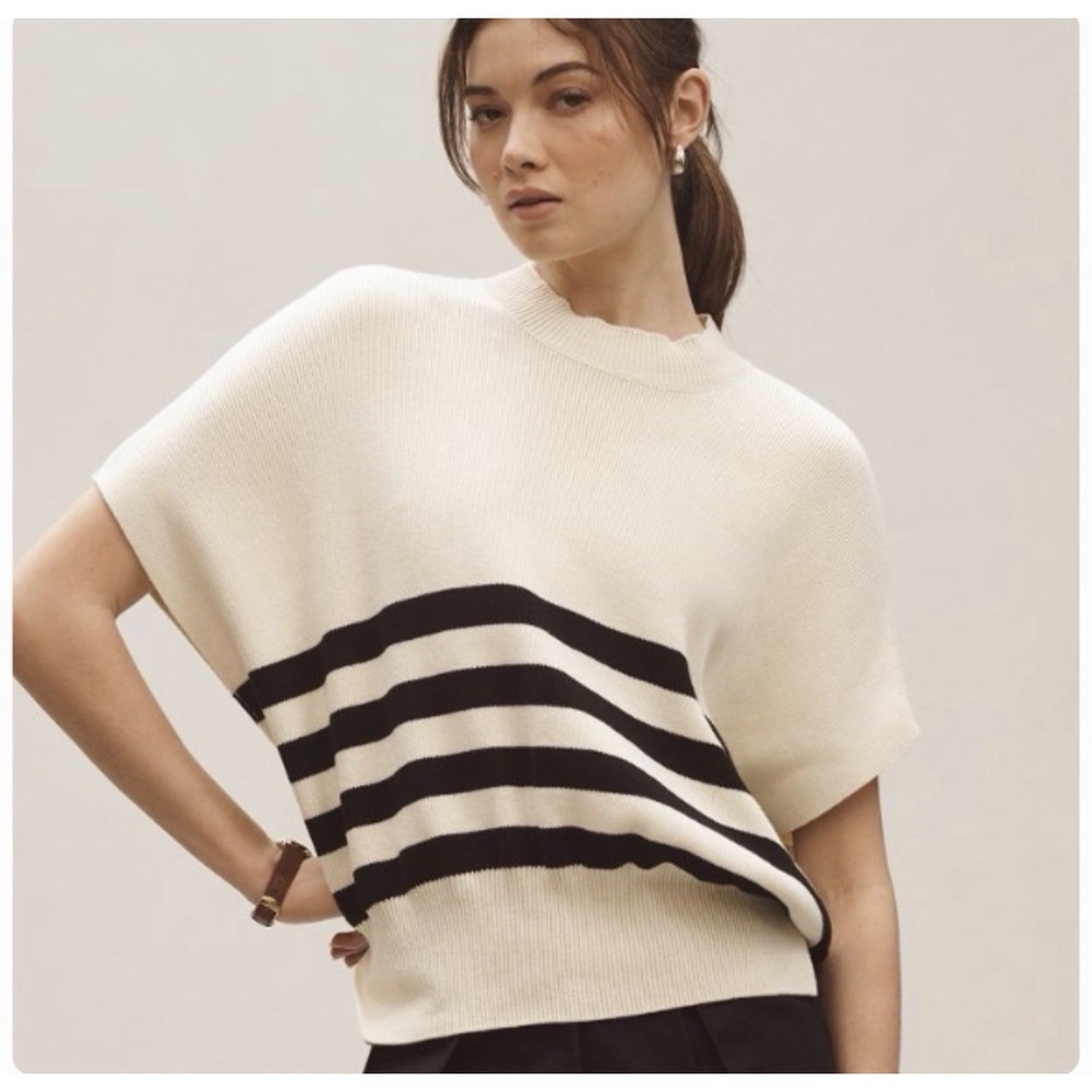 NEW Anthropologie MAEVE Sleeveless Boxy Sweater Slouchy Small Striped Cream $219